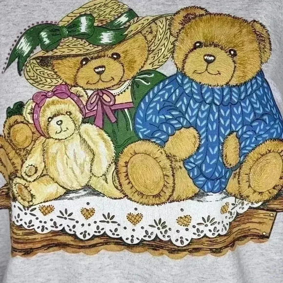 Vintage Basic Editions Teddy Bear Turtleneck Sweatshirt Gray Womens Size Large - Picture 3 of 14